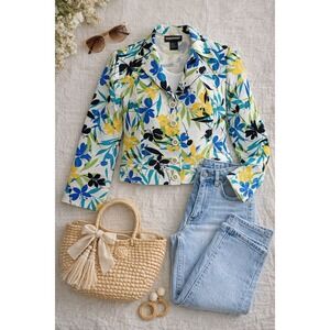 Requirements Floral Waffle‎ Knit Cropped Jacket Botanical Spring Blazer Size 6